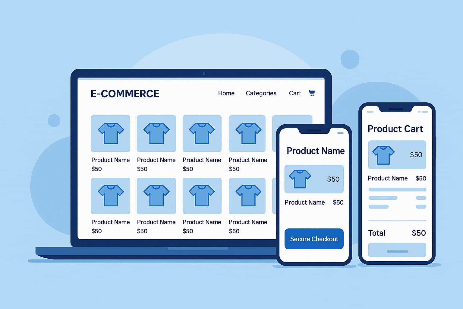 E‑commerce storefront UI on multiple devices